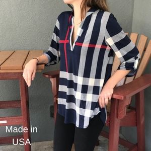 Navy blue Plaid Top